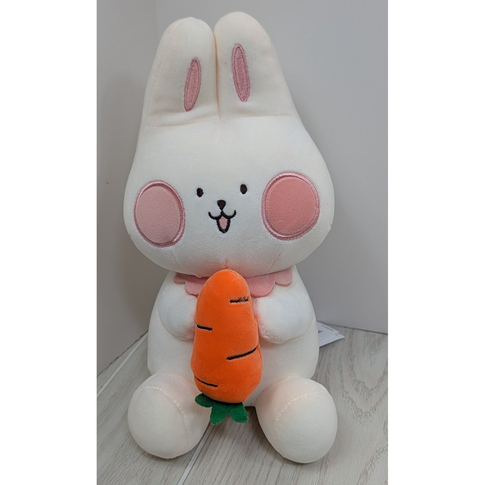 XIMI-V Bunny Rabbit Plush White Squishy Holding Carrot Stuffed Animal Soft Toy
